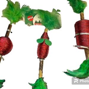 Spot RED Holiday Silver Vine Cord Stick Feather Chew Toy Lot 3 Toys Cat
